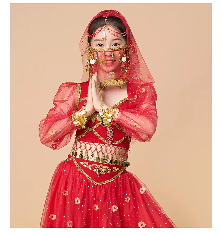 Jasmine Princess Belly Dance Dress Red Gold Embroidered — feature 16