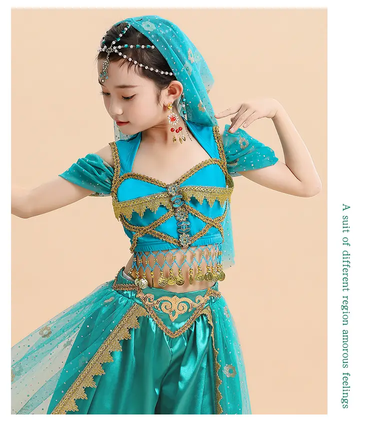 Jasmine Princess Belly Dance Dress Red Gold Embroidered — feature 7