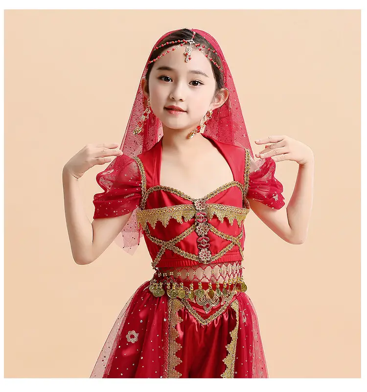 Jasmine Princess Belly Dance Dress Red Gold Embroidered — feature 9