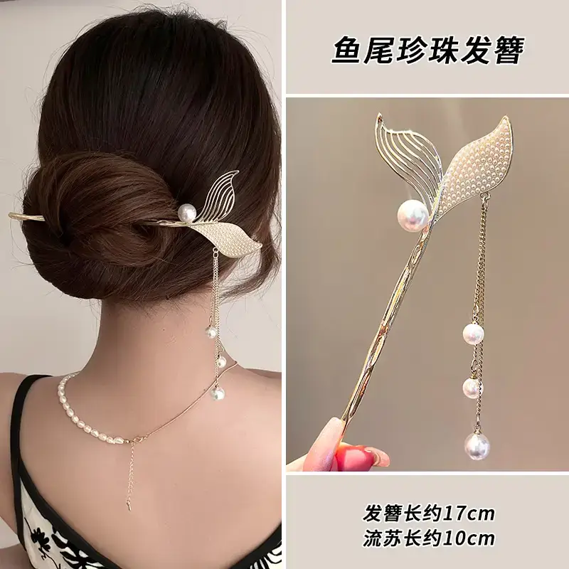 Fishtail Hairpin for Women Gold Pearl Elegant Summer