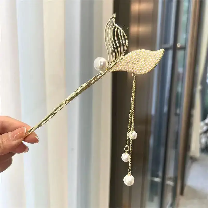 Fishtail Hairpin for Women Gold Pearl Elegant Summer