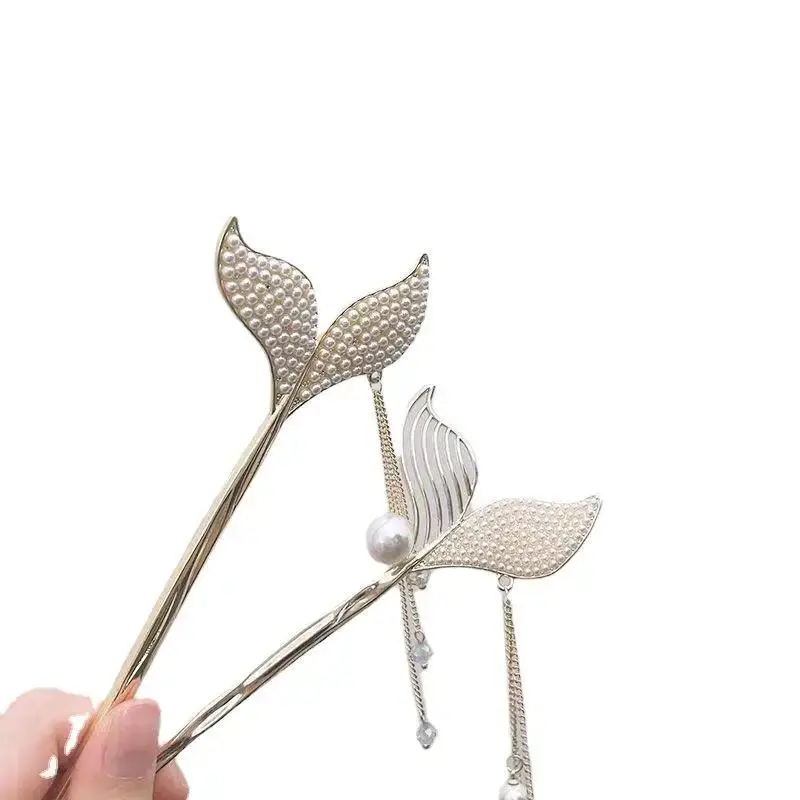 Fishtail Hairpin for Women Gold Pearl Elegant Summer