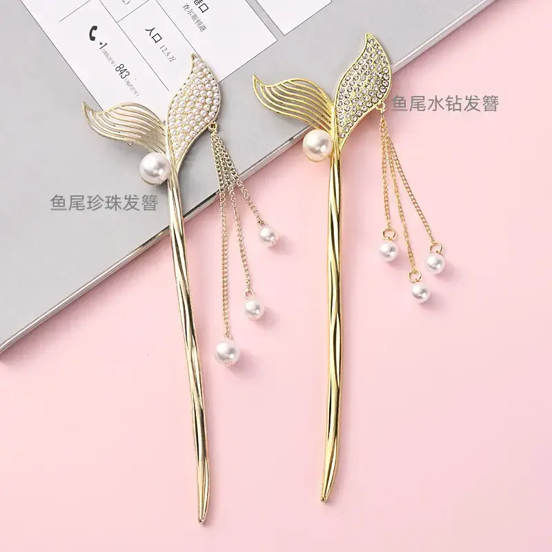 Fishtail Hairpin for Women Gold Pearl Elegant Summer