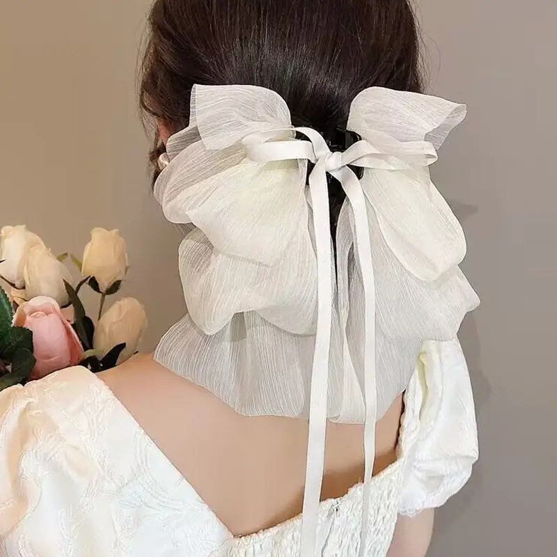 Black Large Streamer Bow Hairpin for Women - Image 4