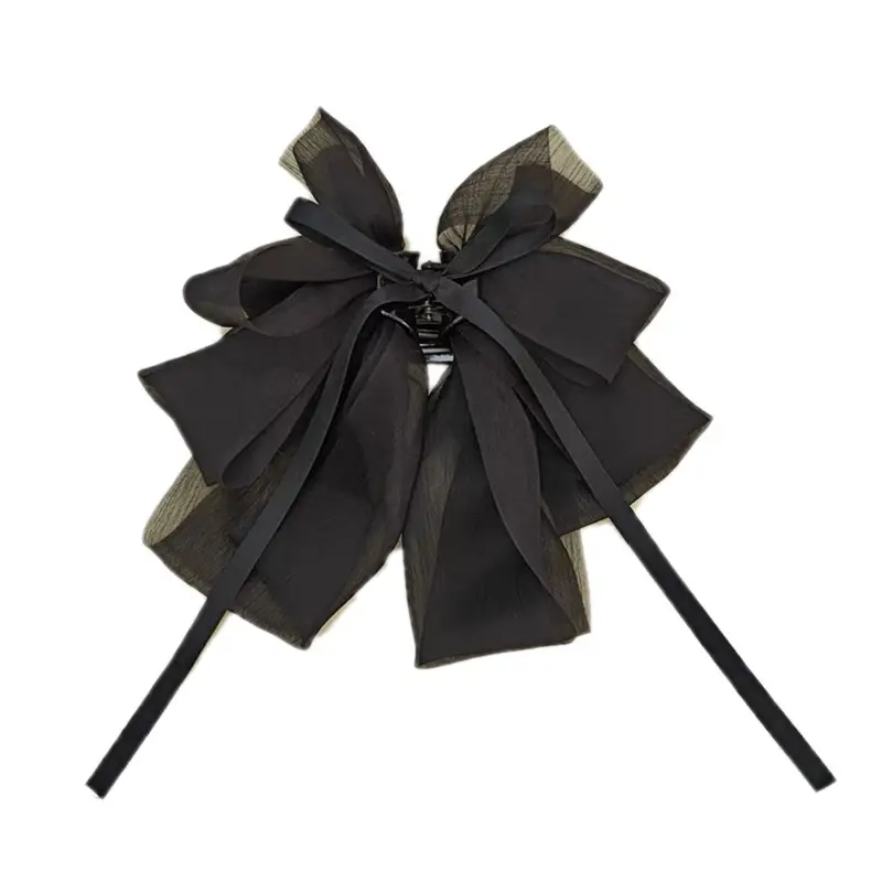 Black Large Streamer Bow Hairpin for Women - Image 7