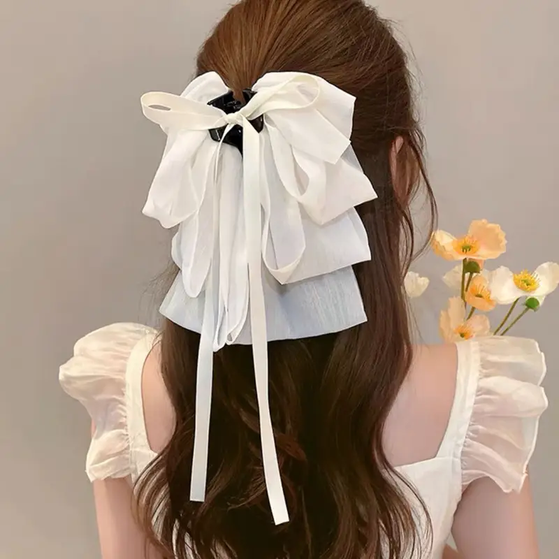 Black Large Streamer Bow Hairpin for Women - Image 2