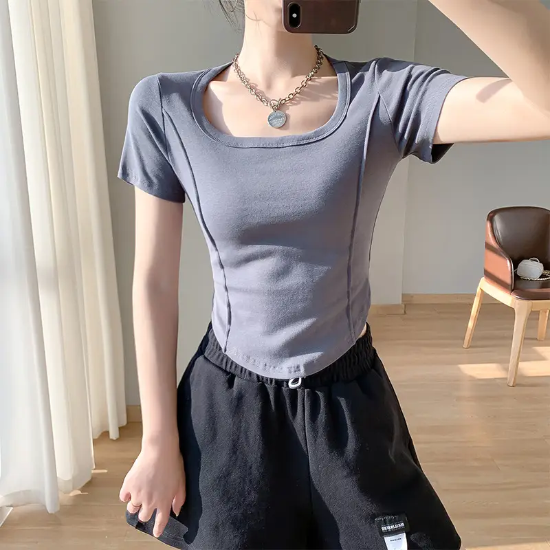 Women's Brown Slim Fit T-Shirt Summer 2023 - Image 6
