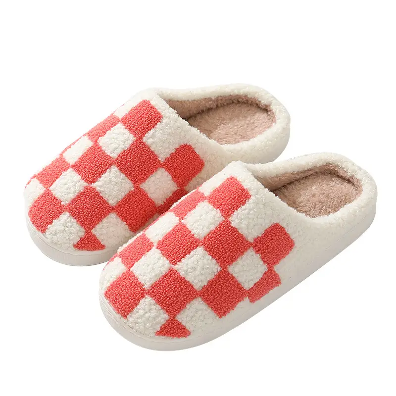 New Autumn and Winter Checkerboard Cotton Slippers for Men and Women, Indoor Home Plush Warm Cotton Slippers Wholesale - Image 9