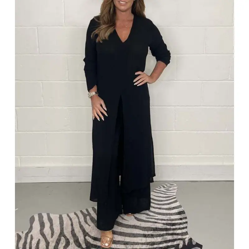 2024 Women's Green Slit Top & Pants Suit Set