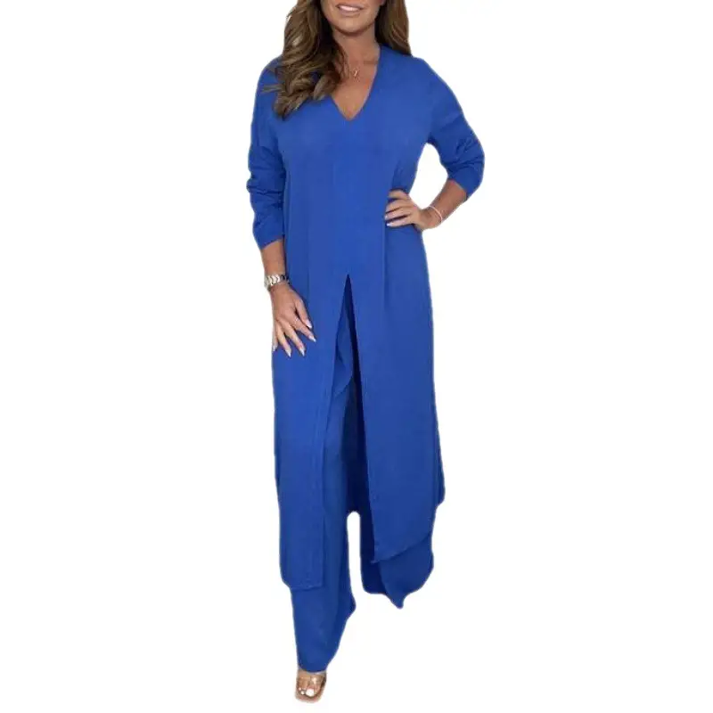 2024 Women's Green Slit Top & Pants Suit Set