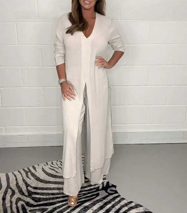 2024 Women's Green Slit Top & Pants Suit Set — feature 24
