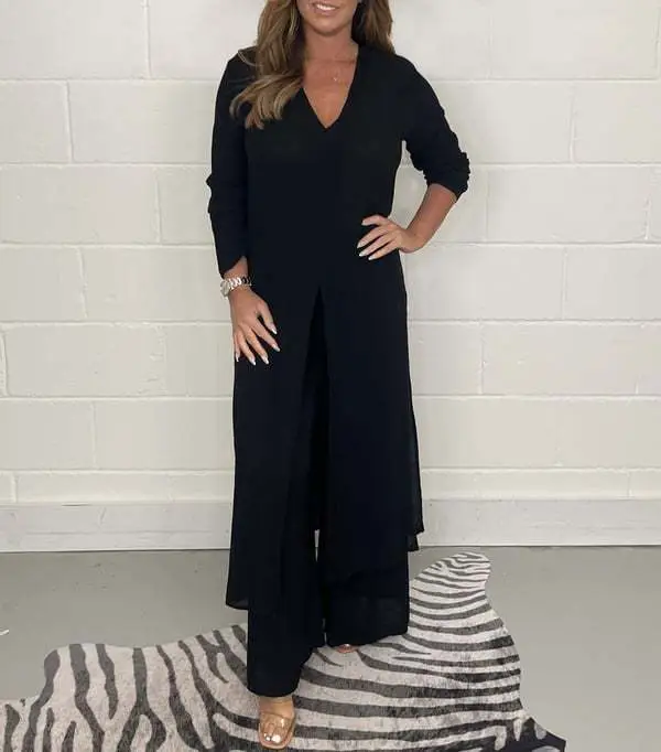 2024 Women's Green Slit Top & Pants Suit Set — feature 28