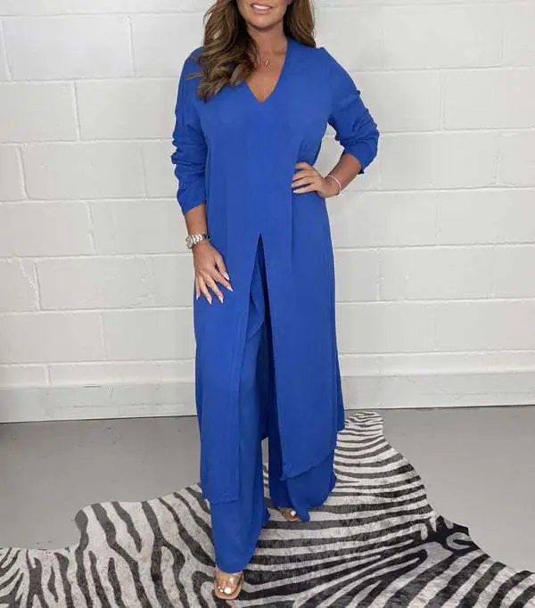 2024 Women's Green Slit Top & Pants Suit Set — feature 32