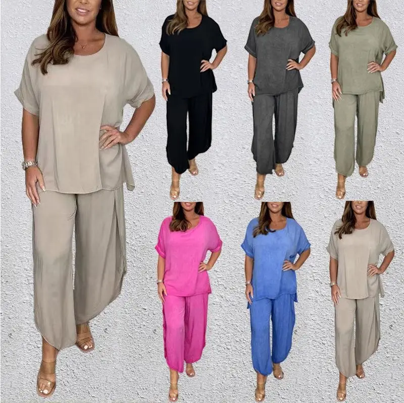 2024 Women's Green Slit Top & Pants Suit Set — feature 5