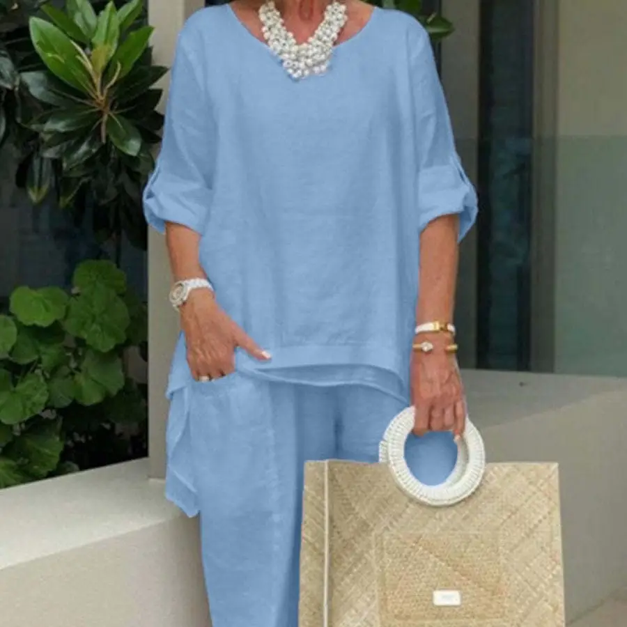2024 Women's Green Slit Top & Pants Suit Set — feature 7