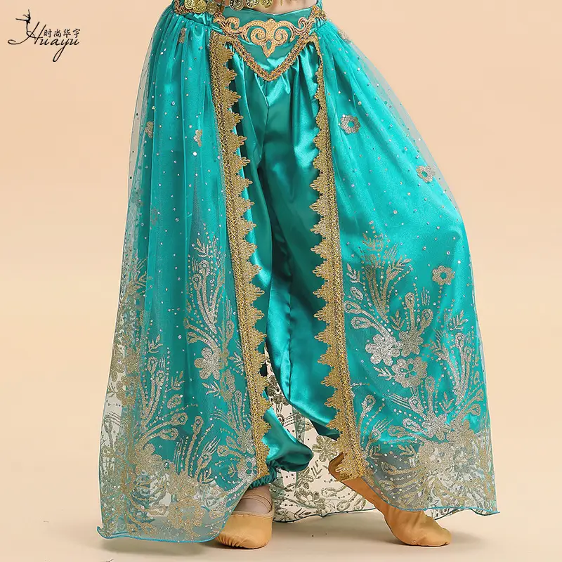 New Jasmine Princess Wide Leg Belly Dance Pants Turquoise - Image 5