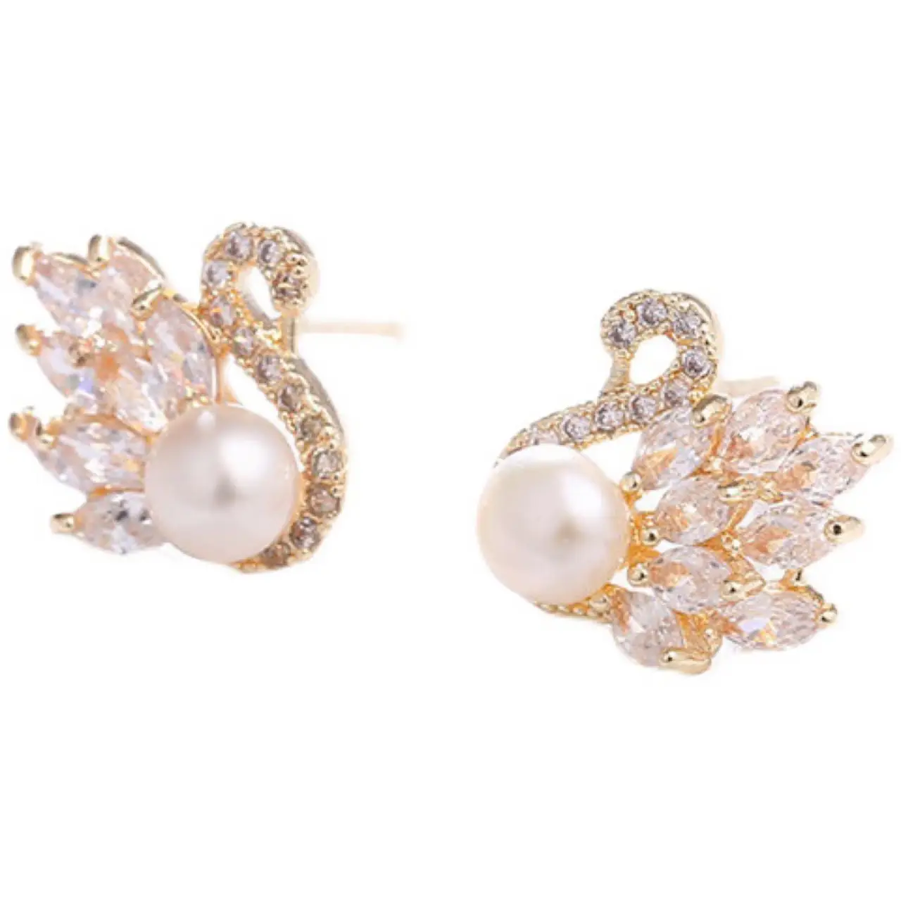 Natural Freshwater Pearl Swan Ear Stud Earrings for Women