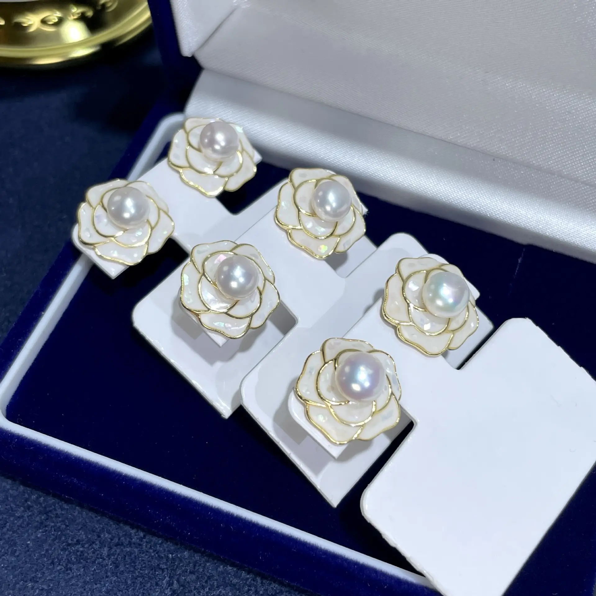 925 Sterling Pearl Camellia Earrings for Women