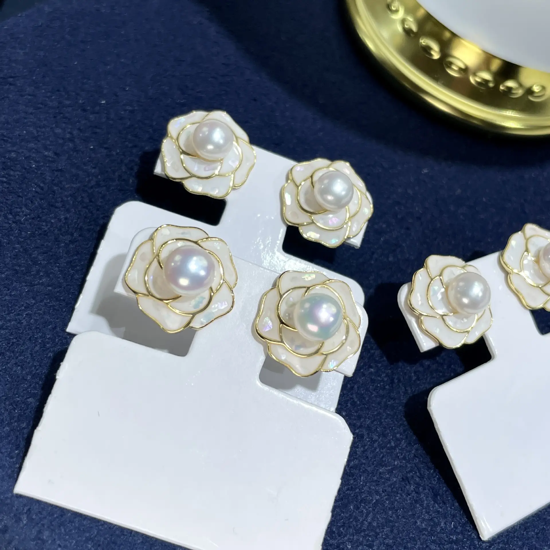925 Sterling Pearl Camellia Earrings for Women