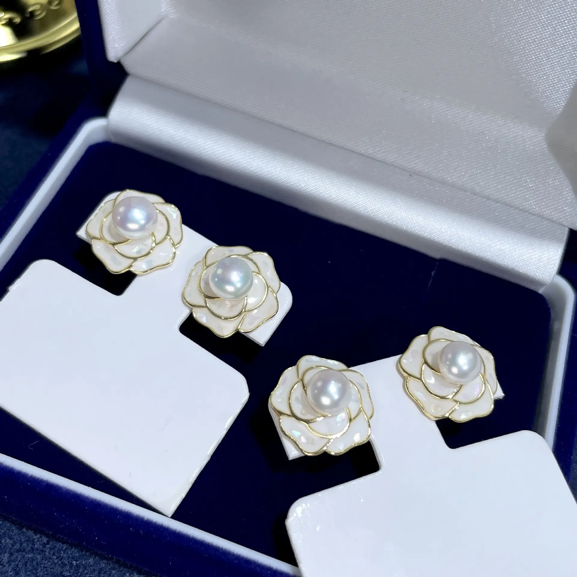 925 Sterling Pearl Camellia Earrings for Women