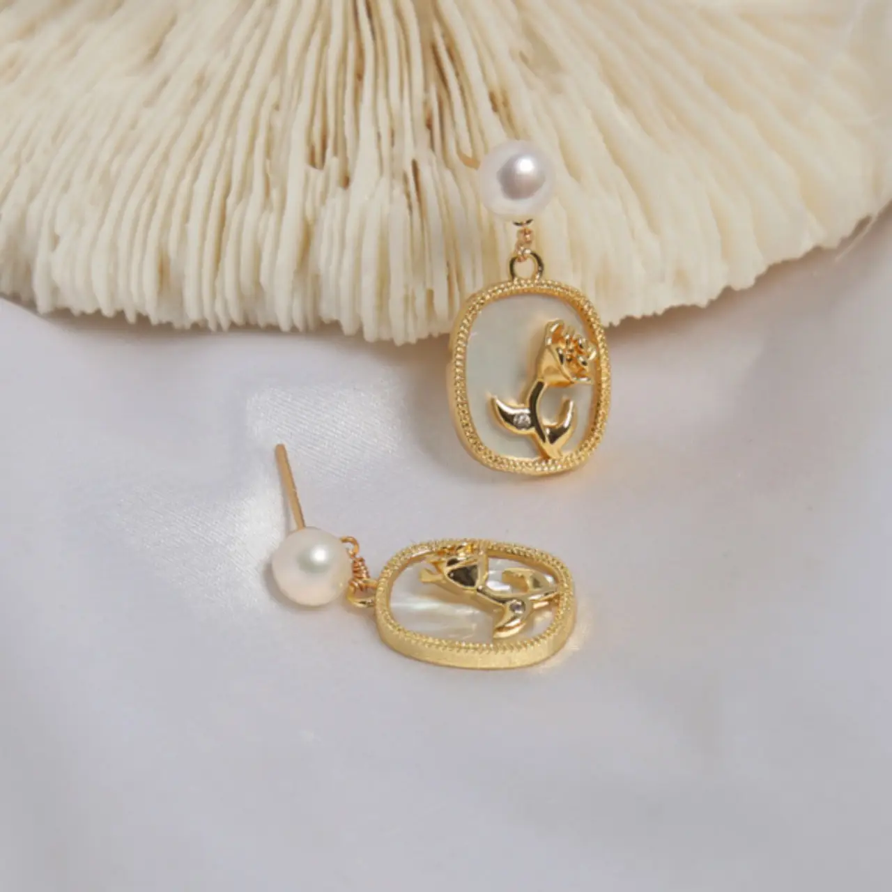 Natural Pearl White Tulip Earrings for Girls - Image 2