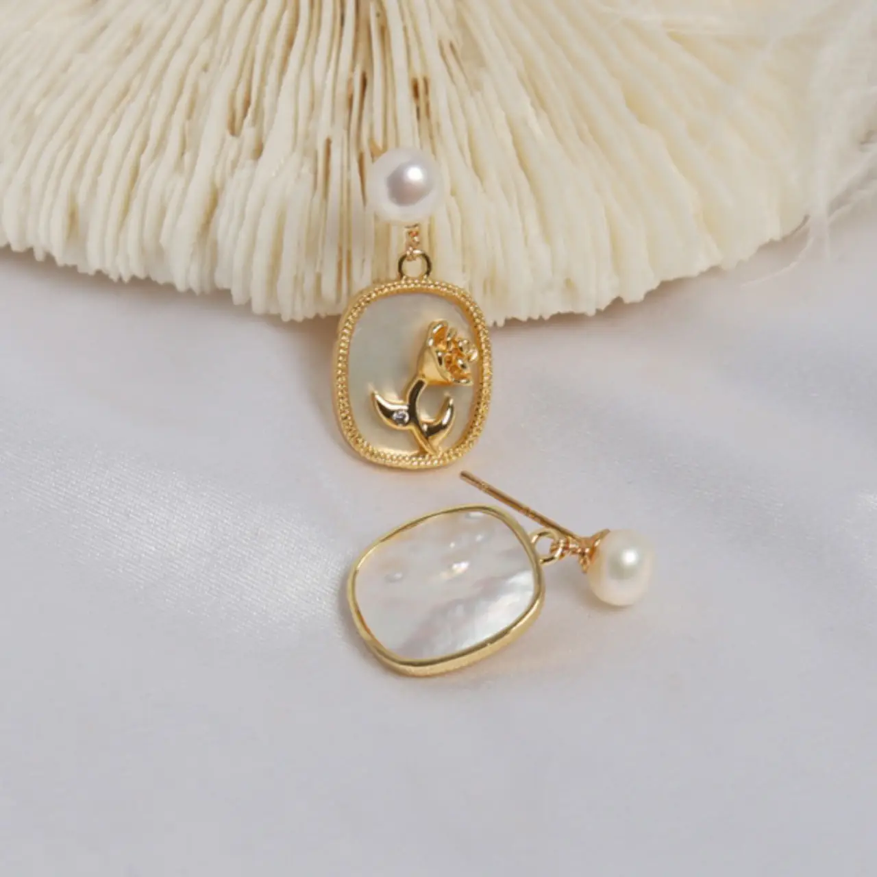 Natural Pearl White Tulip Earrings for Girls - Image 3