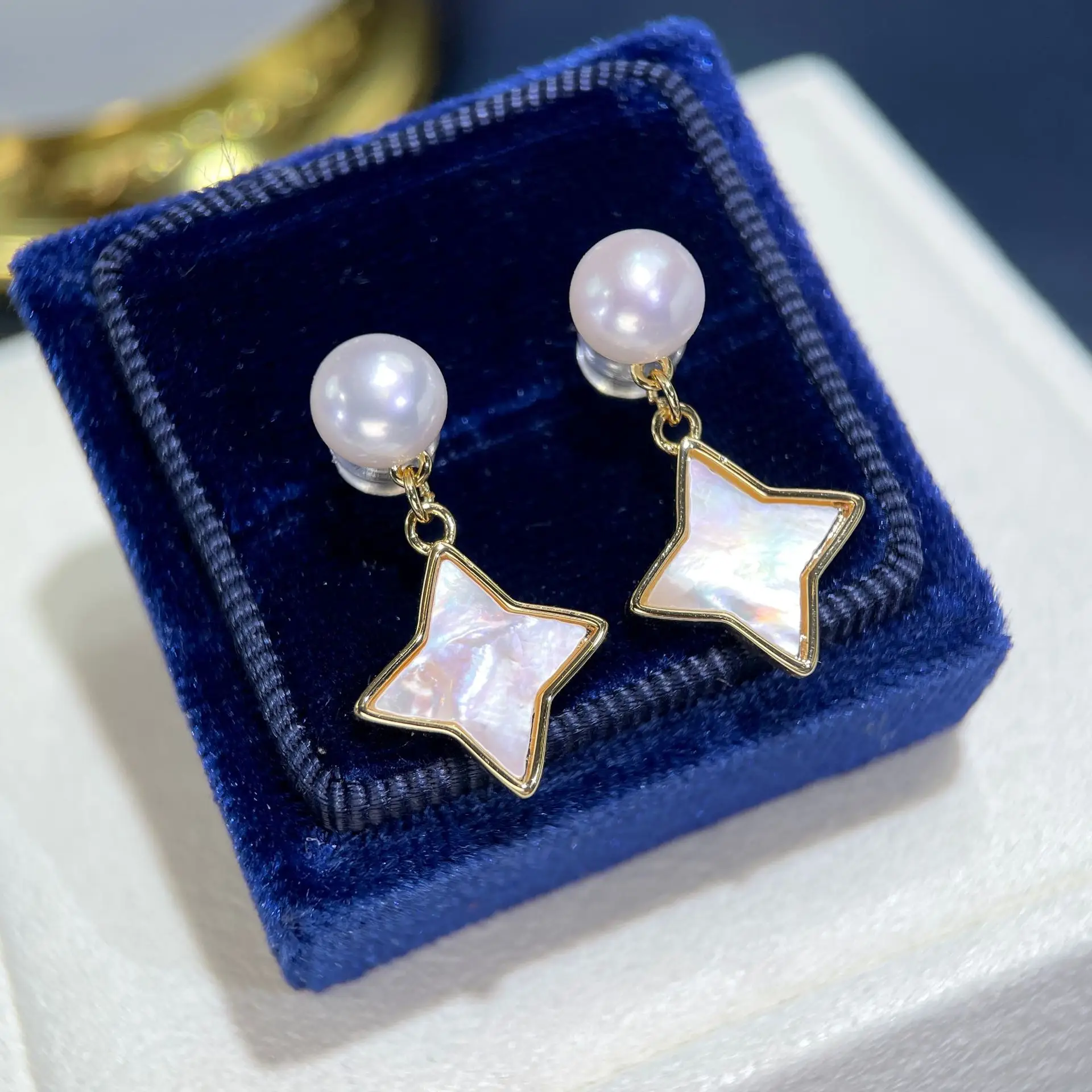 925 TM Natural Pearl Star Earrings Women - Image 2
