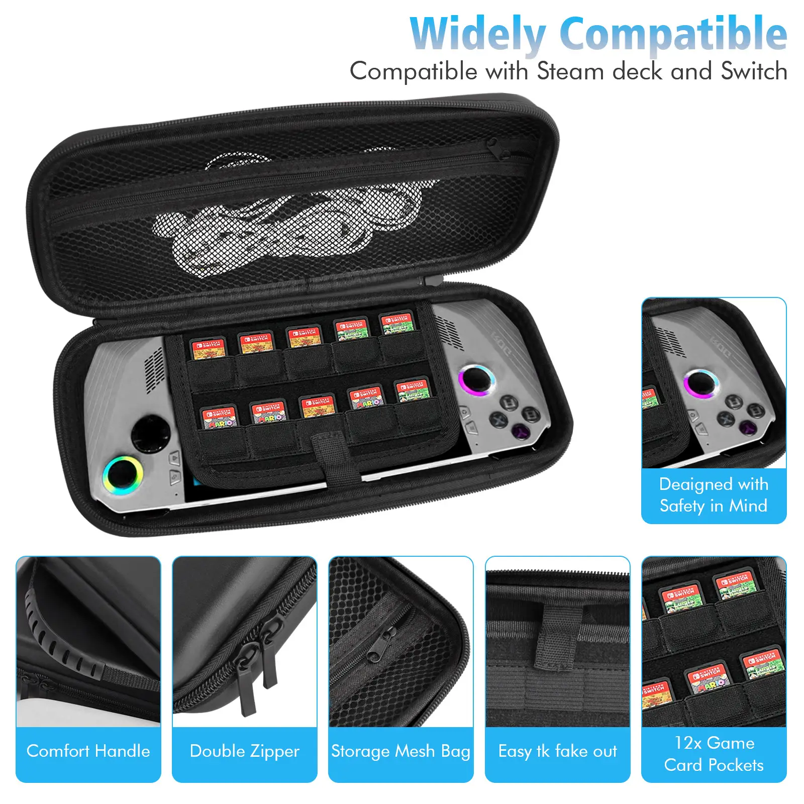 Asus ROG Ally Storage Bag Grey Black Leather — feature 10