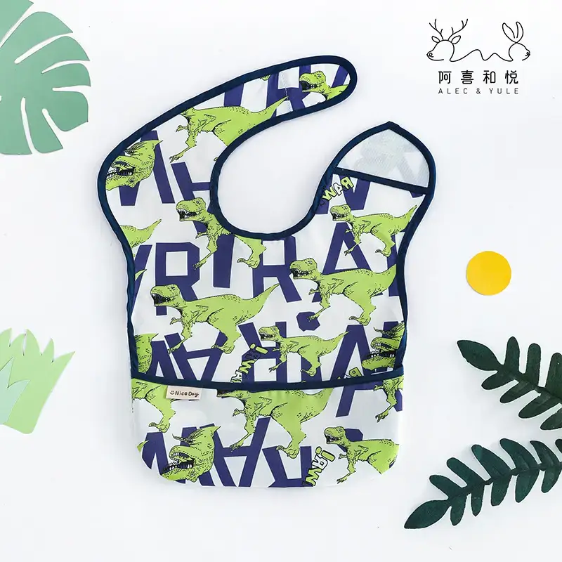 Green Digital Printed Infant Eating Bib with Waterproof Cover - Image 2