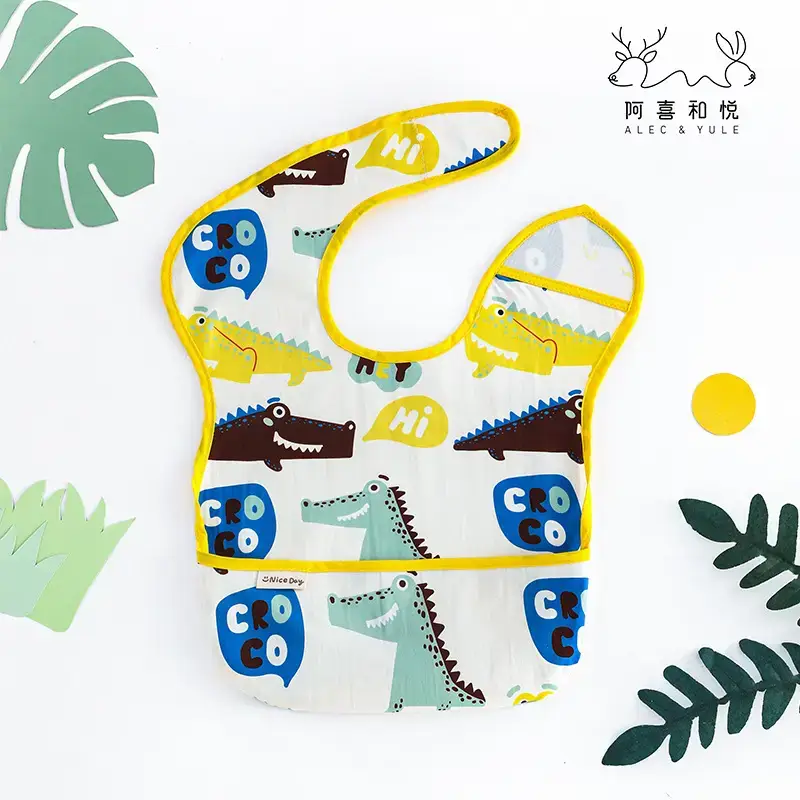 Green Digital Printed Infant Eating Bib with Waterproof Cover - Image 3