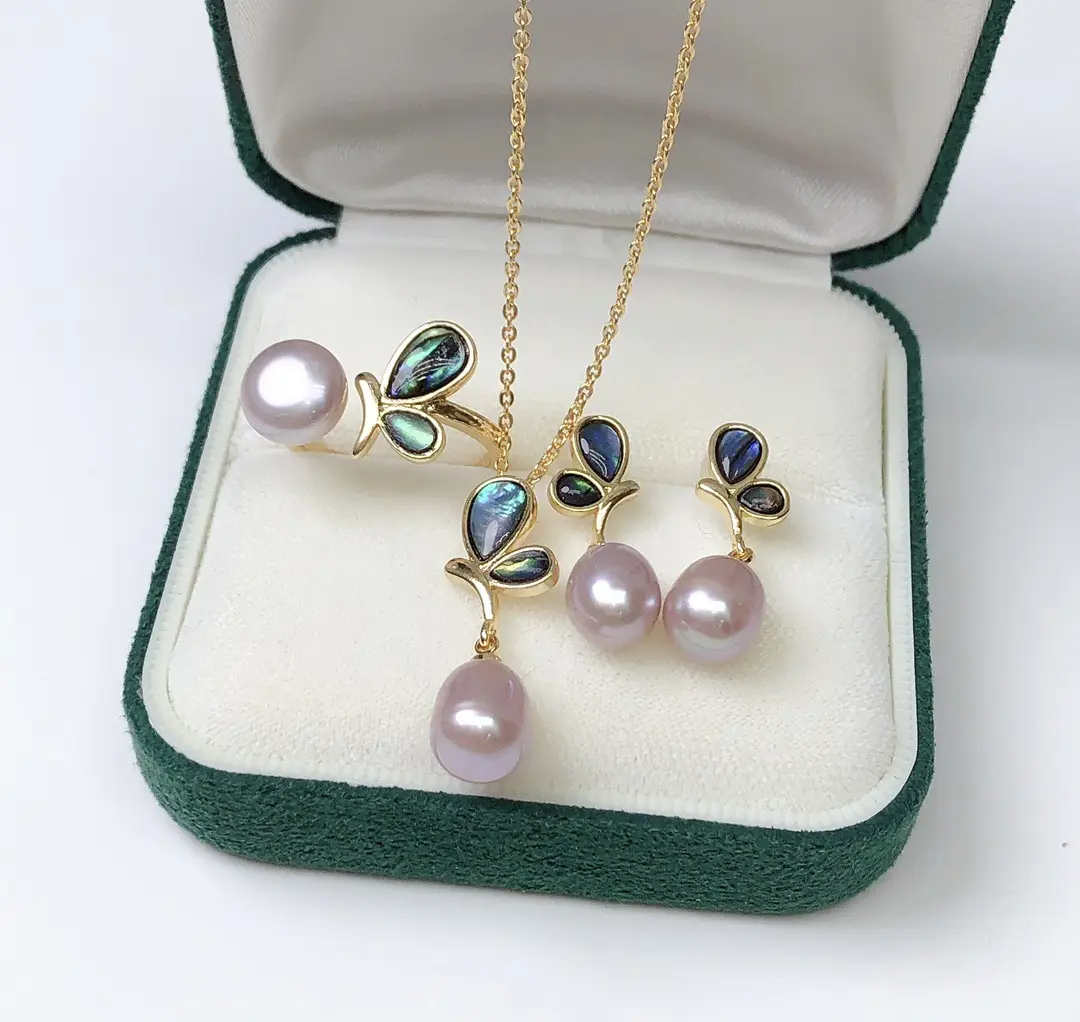 Freshwater Pearl Necklace Set with Earrings & Pendant - Image 3