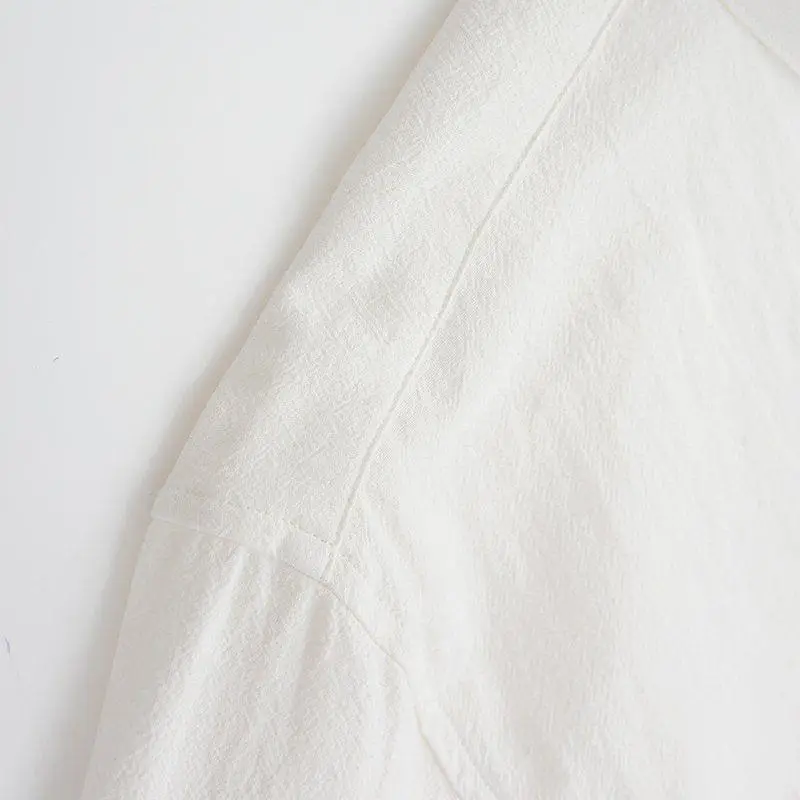 Linen Solid Color Loose plus size Collar Shirt Men's Summer Middle-aged and Elderly Seven-point Sleeve Thin Breathable Short-sleeved Shirt