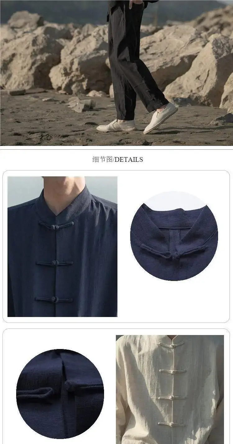 Men's Chinese Linen Tang Suit Long Sleeve Zhongshan — feature 16