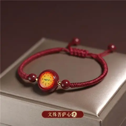 Cinnabar Bracelet Red String Purple Gold Sand Manjushri - Image 2