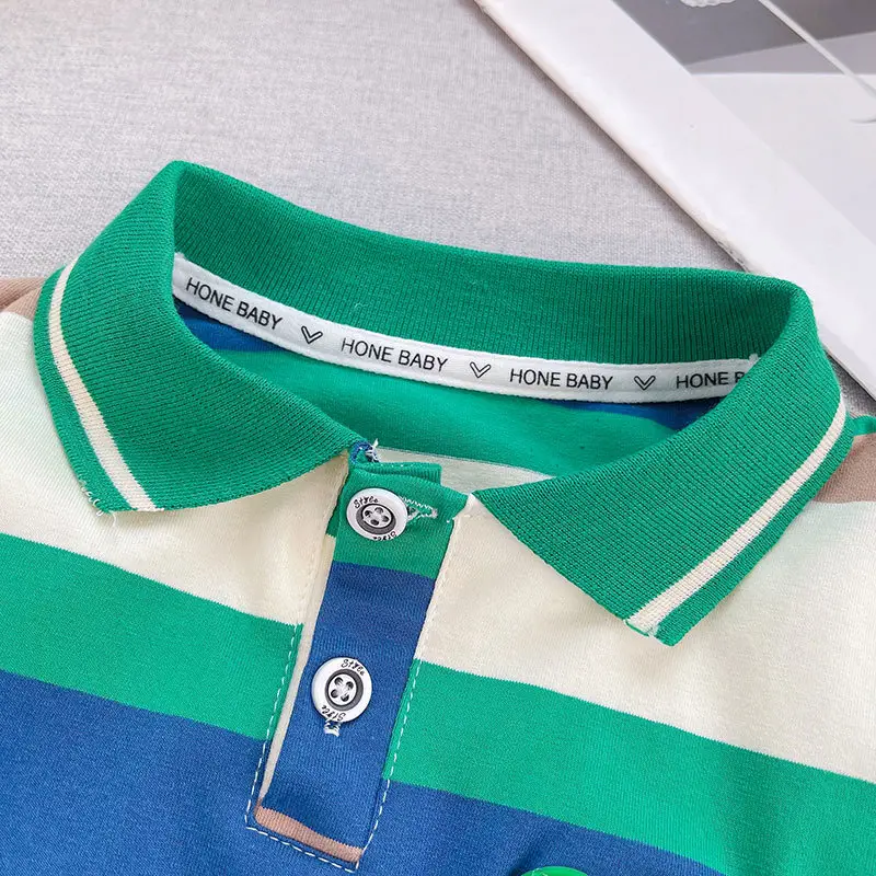 Kids Polo Shirt Set Blue Green Beige Summer Wear