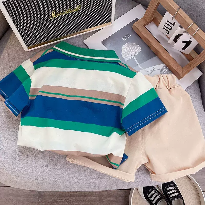 Kids Polo Shirt Set Blue Green Beige Summer Wear — feature 15