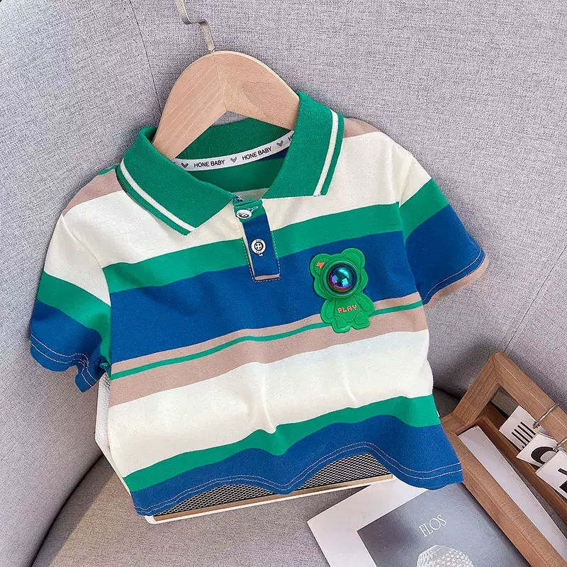 Kids Polo Shirt Set Blue Green Beige Summer Wear — feature 4