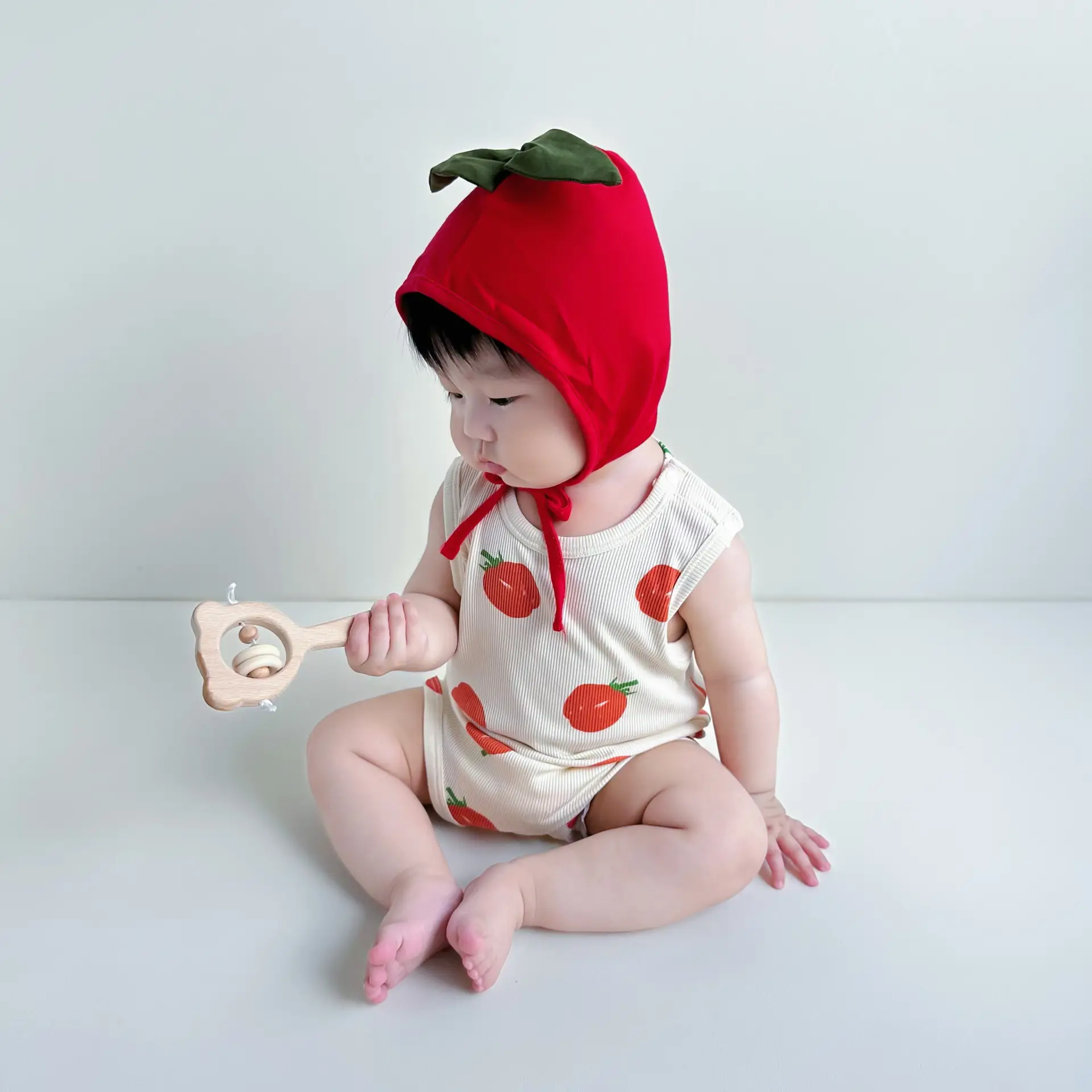 Baby Tomato Print Jumpsuit Suit with Hat — feature 18