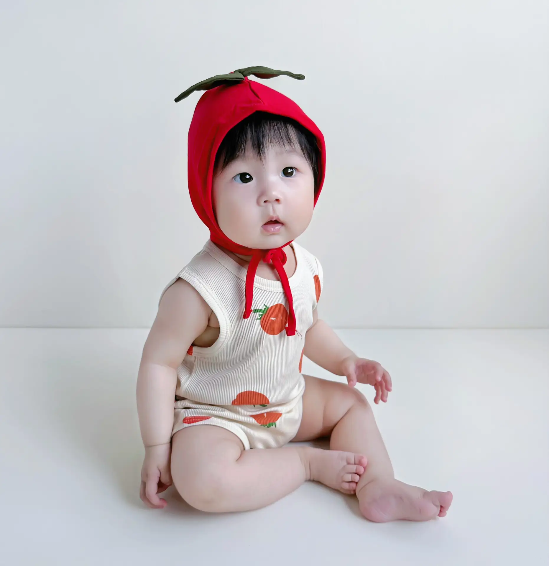 Baby Tomato Print Jumpsuit Suit with Hat — feature 21