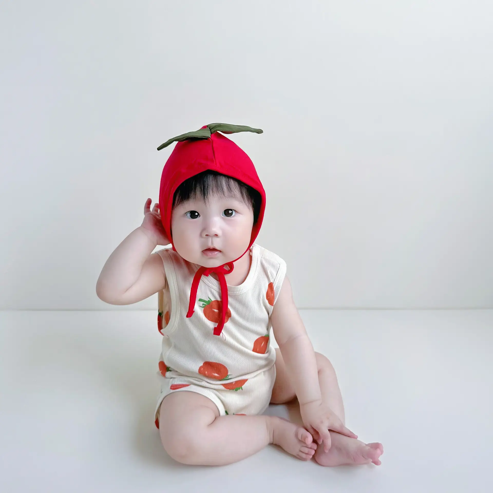 Baby Tomato Print Jumpsuit Suit with Hat — feature 22