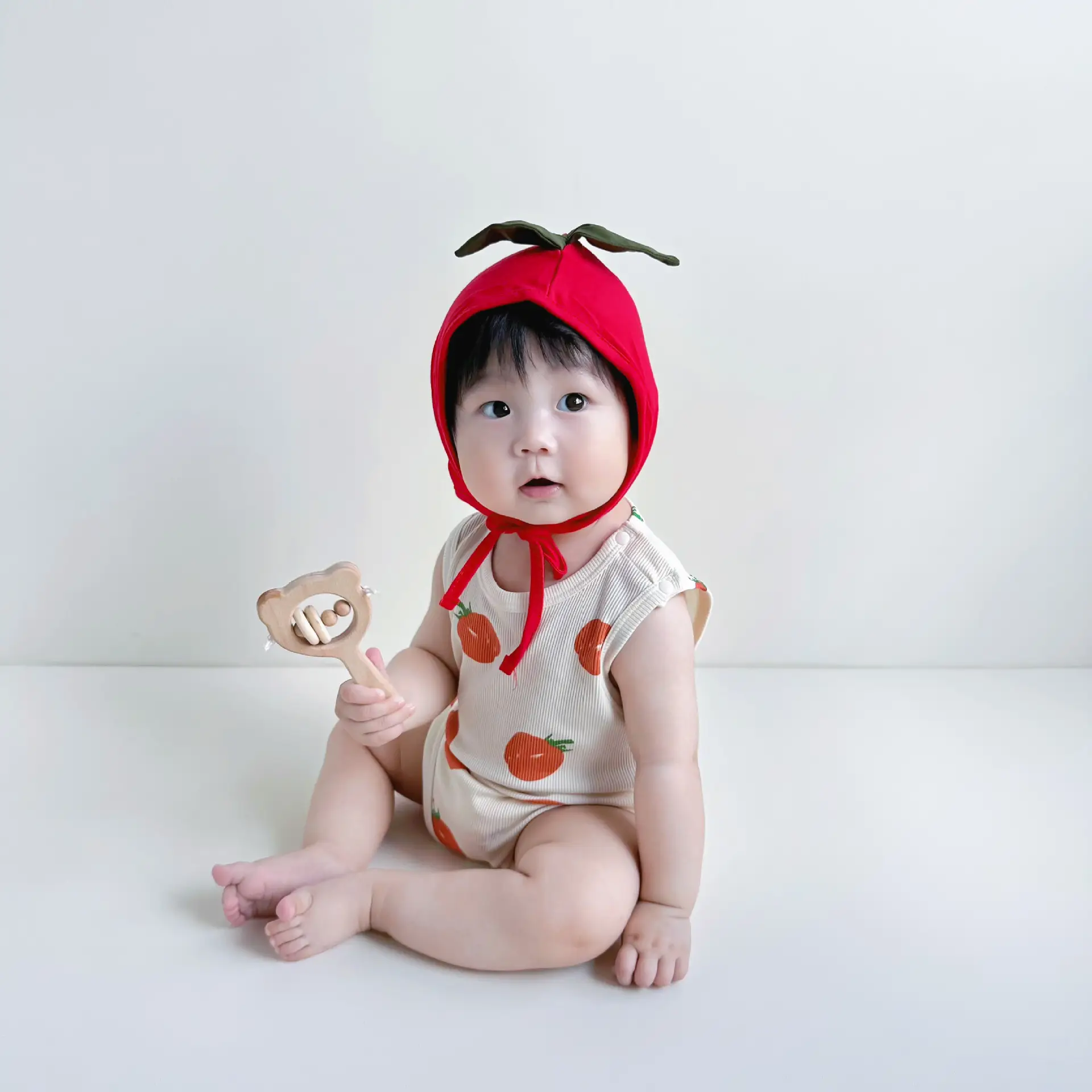 Baby Tomato Print Jumpsuit Suit with Hat — feature 23