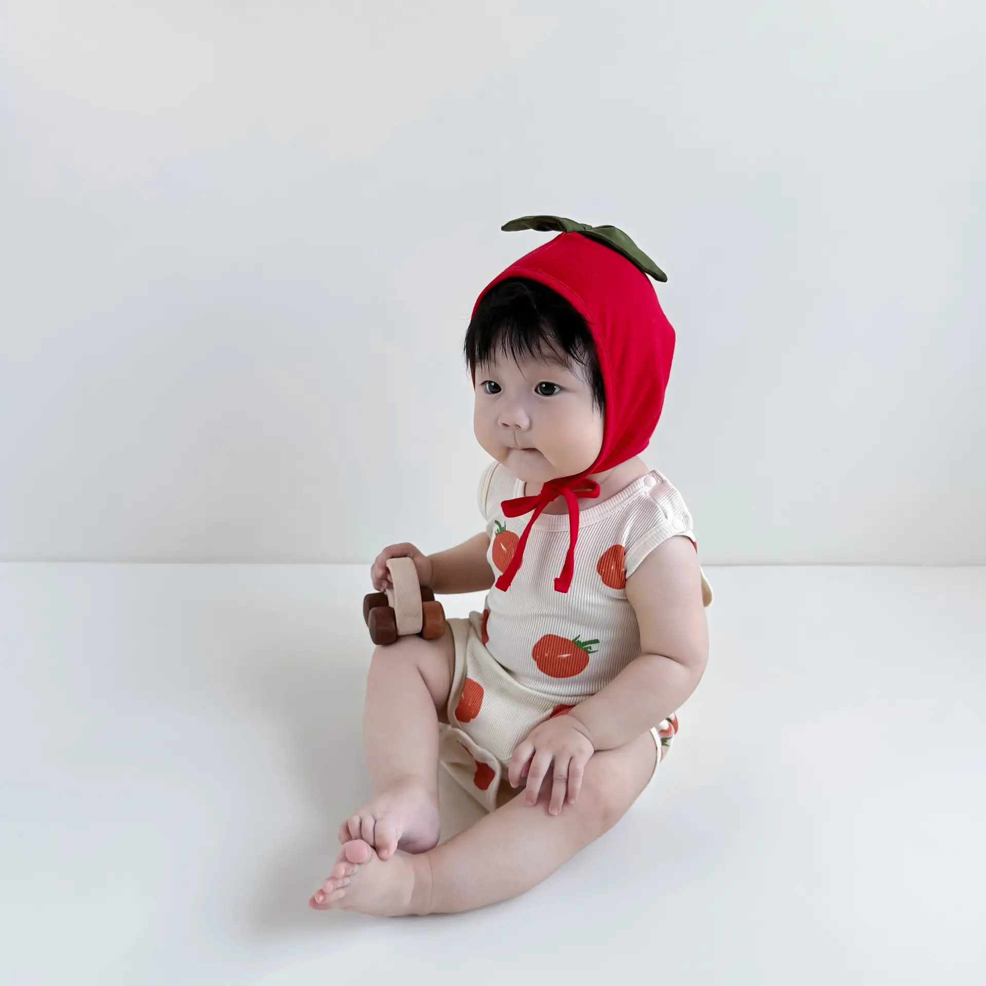 Baby Tomato Print Jumpsuit Suit with Hat — feature 25