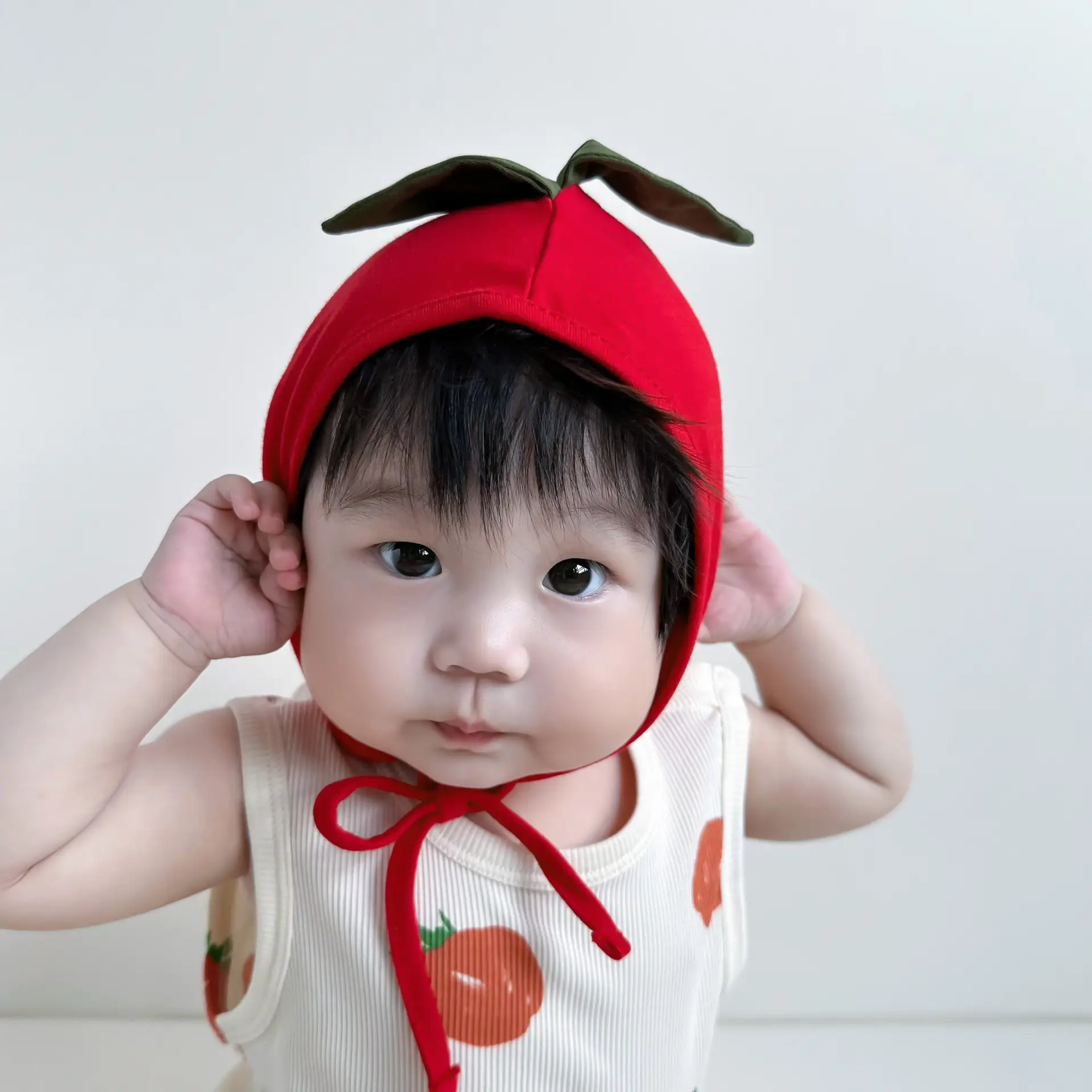 Baby Tomato Print Jumpsuit Suit with Hat — feature 29