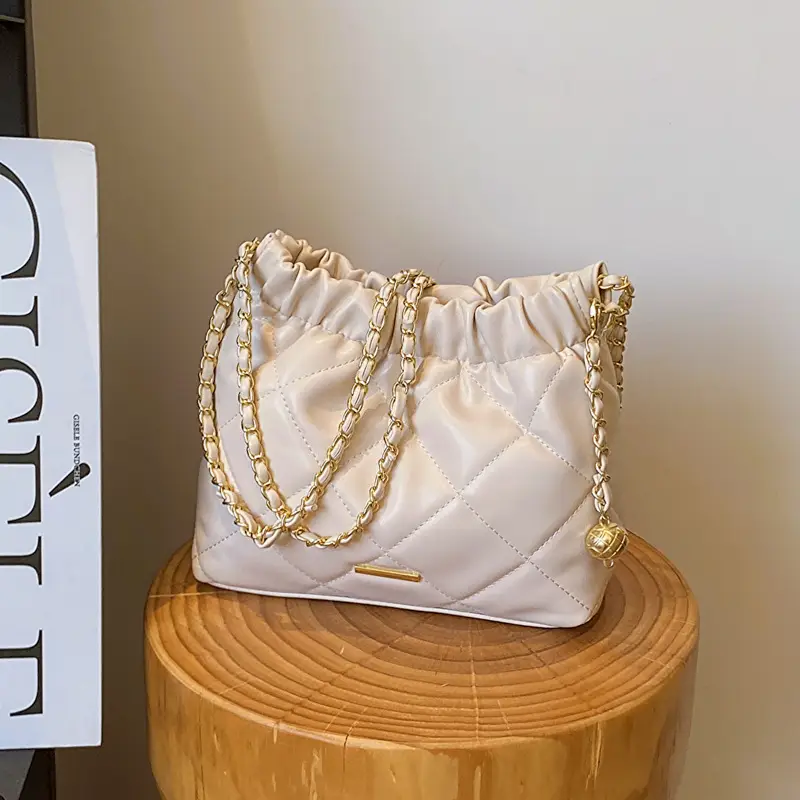 Black Pleated Chain Shoulder Bag for Women
