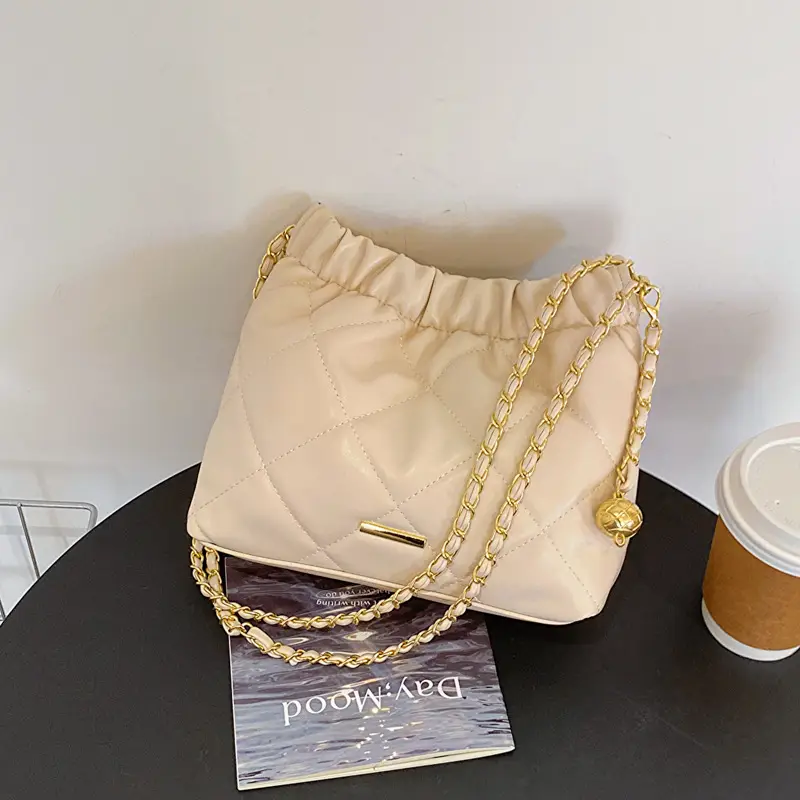 Black Pleated Chain Shoulder Bag for Women
