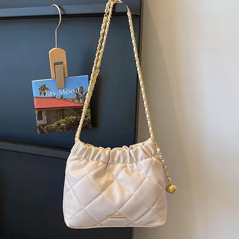 Black Pleated Chain Shoulder Bag for Women