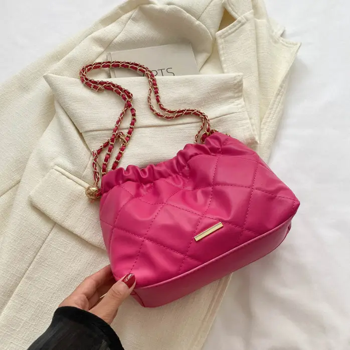 Black Pleated Chain Shoulder Bag for Women