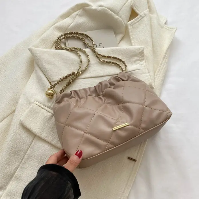 Black Pleated Chain Shoulder Bag for Women