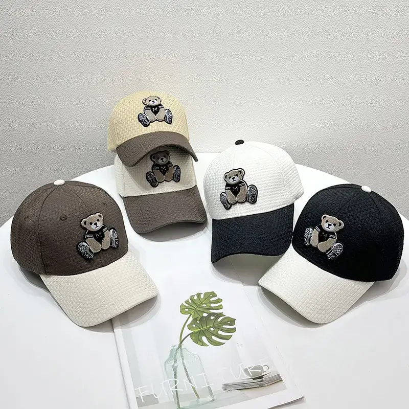 Women Cartoon Bear Baseball Caps Brown Black White - Image 9