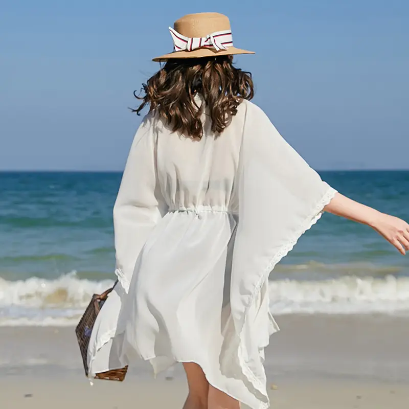 Women Chiffon Beach Coat Mid-Length Sunscreen Cardigan - Image 4